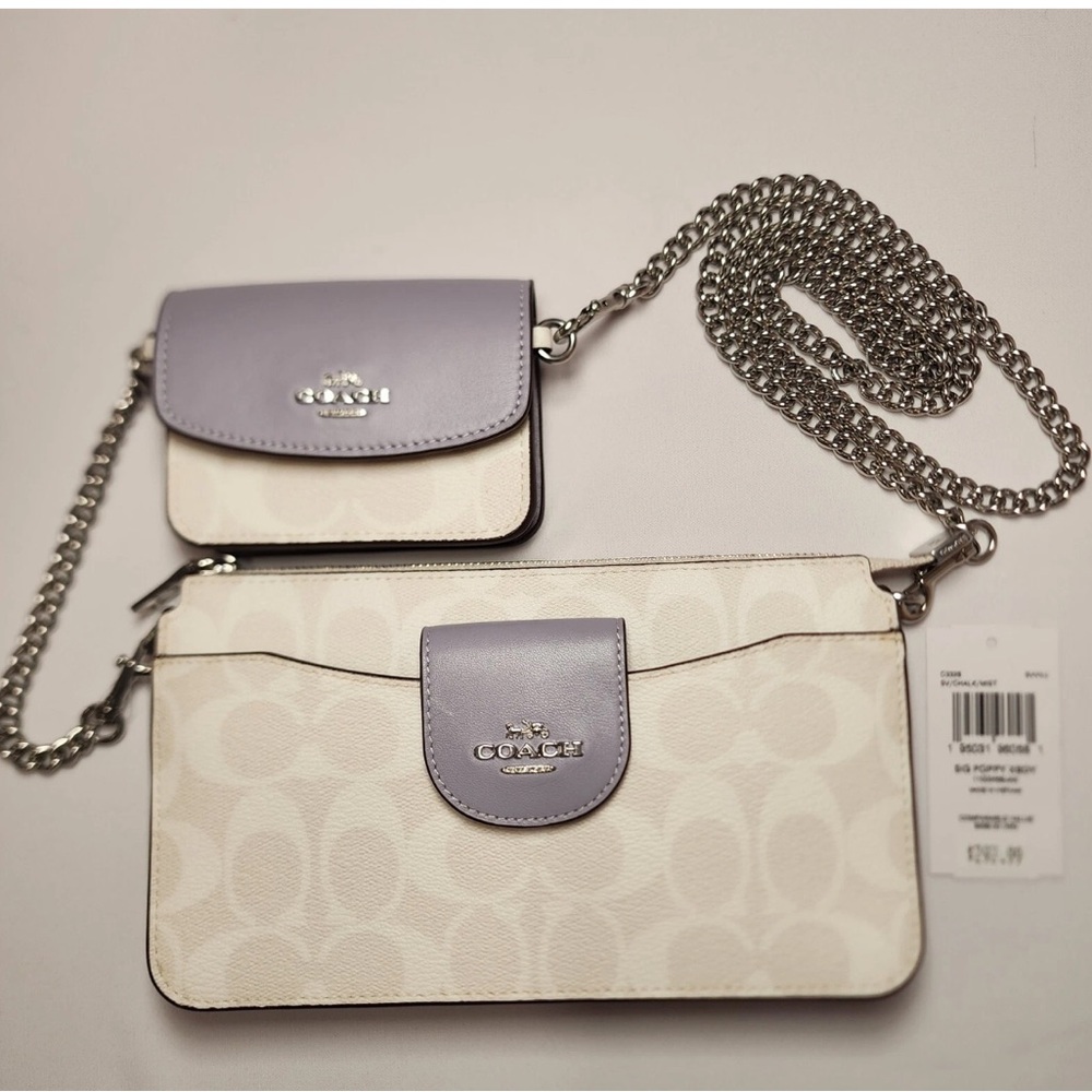 COACH C3328 Poppy Crossbody w/ Card Case | Chalk Mist Signature Canvas (NWT)